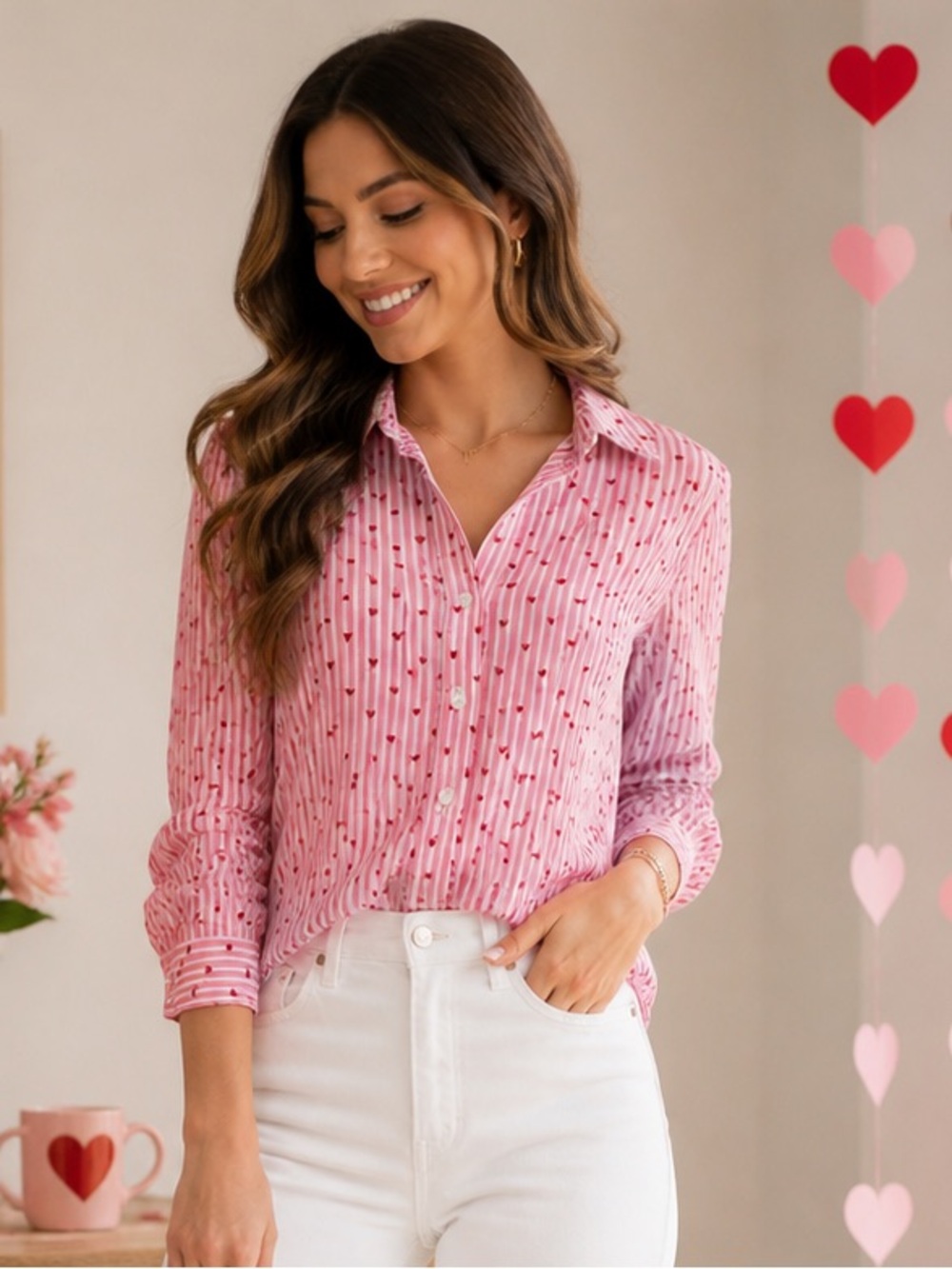 Jane + Delancey Pink Heart Blouse XS